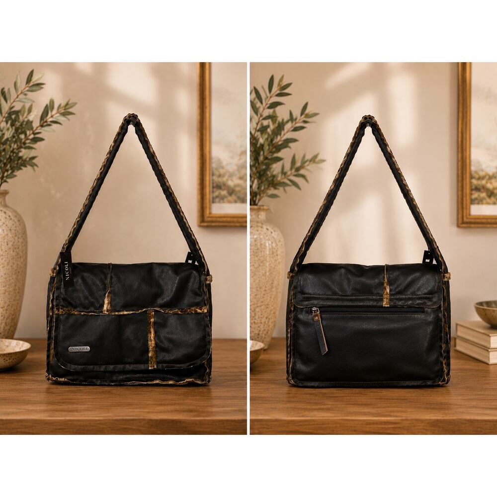 Nicoli Boho Hippie Messenger Travel Faux Fur Shoulder Bag Made in Italy NWT Chic